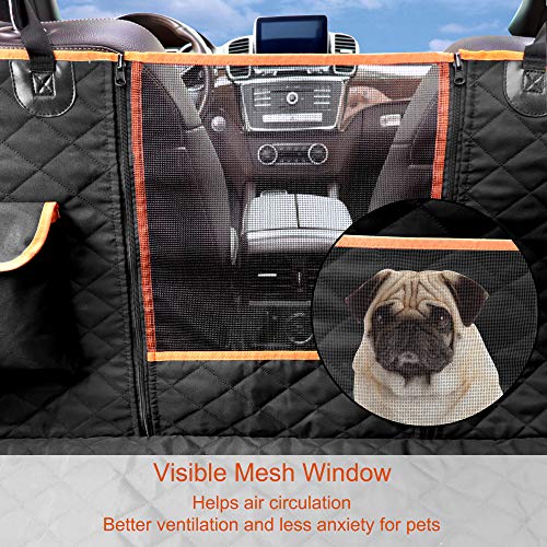 Dog Car Seat Cover, Waterproof Nonslip Pet Seat Cover for Back Seat with Storage Pockets Mesh Visual Window, Heavy Duty Scratchproof Pet Dog Seat Cover Hammock for Cars Trucks and SUVs