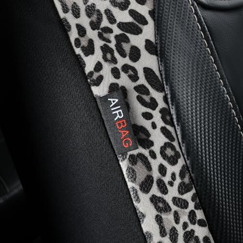 Flying Banner car seat Covers Faux Leather Waterproof Easy Clean Easy Installation (Leopard Gray Leather Black, 2 Fronts) - color: Leopard Gray Leather Black