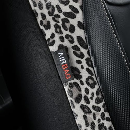 Flying Banner car seat Covers Faux Leather Waterproof Easy Clean Easy Installation (Leopard Gray Leather Black, 2 Fronts) - color: Leopard Gray Leather Black