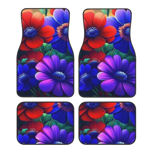 OSAM SPACE Neon Red Purple Flower Car Floor Mats Set of 4 All Weather Trunk Mat Anti-Slip Automotive Carpet Decor Rugs Universal Car Accessories - color: Neon Red Purple Flower