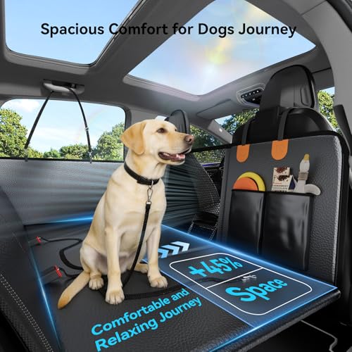 Dog Back Seat Cover, Extra Thick Back Seat Extender, Waterproof Thick Hard Bottom with High Barrier, Scratch-Proof Premium Rear Seat Protector for Car, SUV & Truck, Hold 450 lbs, Large