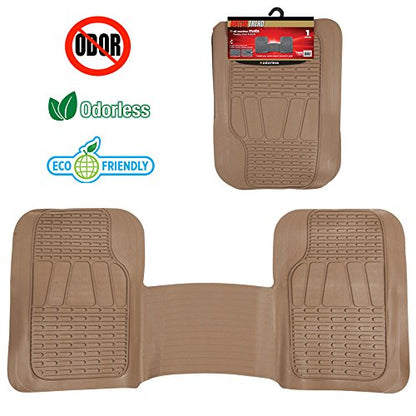 Motor Trend FlexTough 3-Row Heavy Duty Rubber Floor Mats & Liner Mega Truck/SUV/Van Combo, All Weather Protection Universal Trim to Fit Beige - color: Beige