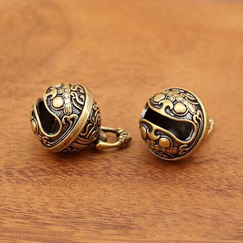 Antique Brass Bells, Decorative Jingle Bell Charms for Jewelry Making, Lucky Hanging Bells with Auspicious Pattern for Home Decor, Car, Backpack (1.37 Inch)