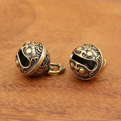 Antique Brass Bells, Decorative Jingle Bell Charms for Jewelry Making, Lucky Hanging Bells with Auspicious Pattern for Home Decor, Car, Backpack (1.37 Inch)