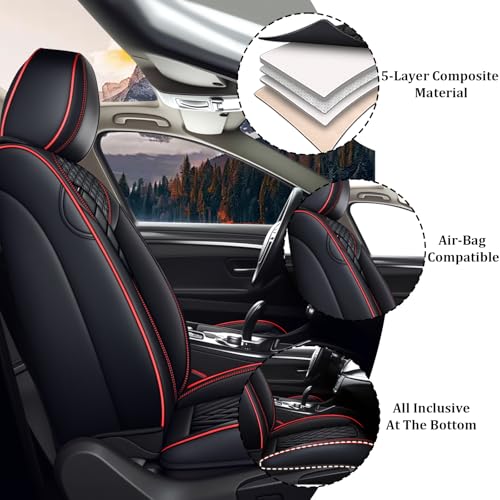 Car Seat Covers Front Seats for Honda Ridgeline 2006-2026, Waterproof Nappa Leather Car Seat Cover, Full Coverage Car Seat Covers Sets(2 Seats/Black Red) - color: Black Red 2 Seats, size: Honda Ridgeline 2006-2026