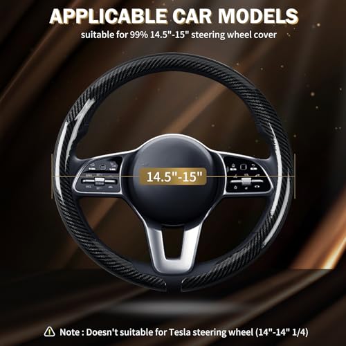 Aimato Car Steering Wheel Cover Carbon Fiber, Ultra-Thin Car Steering Wheel Cover,Comfortable & Breathable Microfiber,Universal Fit for Most Cars, Bright Black - color: Bright Black