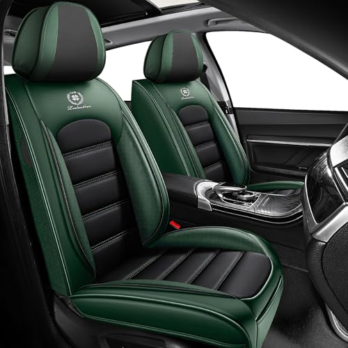 Front Set for Volkswagen Taos Seat Covers 2022-2026, Waterproof Nappa Leather Car Seat Protector, Anti-Slip & Comfortable Car seat Cover (Standard 2 Seats Black&Green) - color: Black&Green, size: Standard 2 Seats