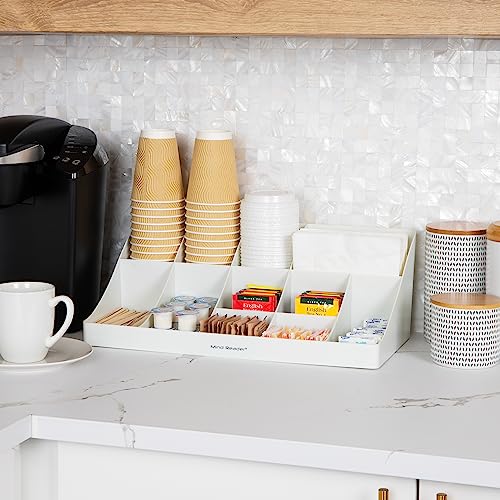 Mind Reader Cup and Condiment Station, Countertop Organizer, Coffee Bar, Kitchen, Stirrers, 17.875"L x 9.5"W x 6.625"H, White - color: White