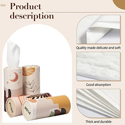 Tatuo 4 Pack Car Tissues Cylinder Holder with 3 Ply Facial Bulk Boho Round Tissue Holder Travel Tissues Boxes Container for Car Cup Wedding Gifts Home Bathroom Office (Warm)