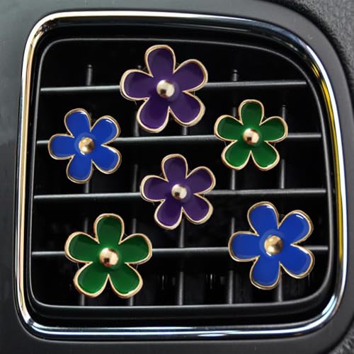 Air Vent Clips - 6 Pcs Daisy Flower Car Decoration for Air Vent & Conditioning - Handmade Car Interior Accessories Decor - Cute Charm & Gifts for Women - color: Green,Blue,Purple