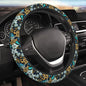 Floral Butterfly Blue Steering Wheel Cover for Women Elastic Rubber Steering Wheel Universal 15 Inch Fit for Cars, Auto, SUVs