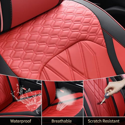 Leather Front Seat Covers Red Car Seat Cover Breathable Waterproof Seat Cover for Cars Automotive Seat Covers 2 Front Seats Protector Universal Fit for Most Car Truck SUV, Black&Red
