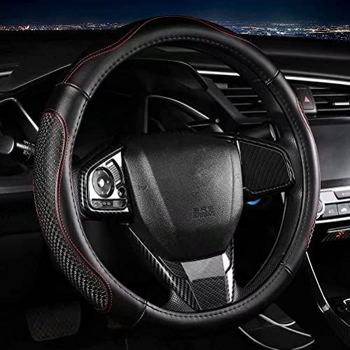 Leather - Car Steering Wheel Cover 15 inch Universal Fit Microfiber Steering Wheel Cover Anti-Slip, Soft, Breathable, Full Surround Car Wheel Cover (Red) - color: Red