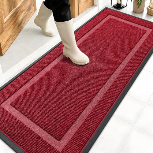 OLANLY Front Door Mat Indoor Outdoor Entrance, Waterproof All-Season, All-Weather Doormat, Sturdy Natural Rubber, Fade Resistant, Low Profile, Easy Clean Patio Porch Entryway Mat, 59x20, Wine Red - color: Wine Red, size: 59" x 20"