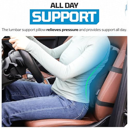 FORTEM Lumbar Support Car Cushion, Memory Foam Back Pillow, Back Rest for Comfort Driving, Adjustable Straps, Washable Cover - size: M (Back)