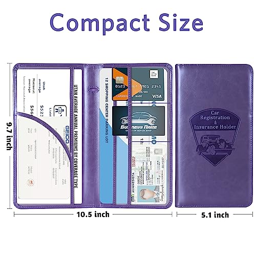 CoBak Car Registration and Insurance Holder - Vehicle Glove Box Car Organizer,Auto Truck Comparment Accessories Case with Magnetic Closure for Driver License,Cards - color: L-Purple