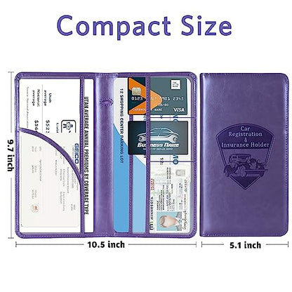 CoBak Car Registration and Insurance Holder - Vehicle Glove Box Car Organizer,Auto Truck Comparment Accessories Case with Magnetic Closure for Driver License,Cards - color: L-Purple