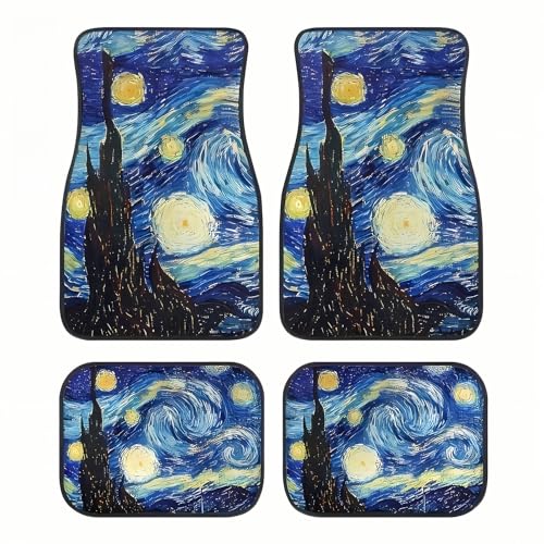 Universal Fit Car Floor Mats Set of 4Pcs, Retro Starry Night Pattern All-Weather Front Rear Car Carpet Mats, Non-Slip Car Floor Mat Car Accessories for Automotive Trucks SUV Sedans Vans - color: Starry Night Pattern