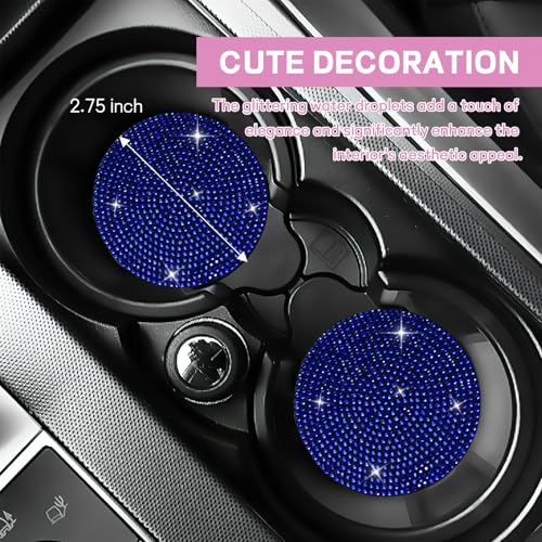 Wuyaoyao 10PCS Fluffy Car Accessories Set for Women Girls, Cute Furry Steering Wheel Cover, Gear Shift & Handbrake Cover, Armrest Pad, Seat Belt Shoulder Pads, Diamond Ignition Ring & Cup Mats (Blue)