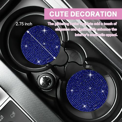 Wuyaoyao 10PCS Fluffy Car Accessories Set for Women Girls, Cute Furry Steering Wheel Cover, Gear Shift & Handbrake Cover, Armrest Pad, Seat Belt Shoulder Pads, Diamond Ignition Ring & Cup Mats (Blue)