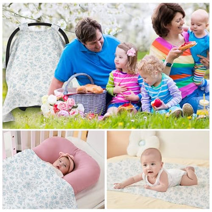 SERAPHY 100% Muslin Cotton Car Seat Covers for Babies - Universal, Breathable Canopies for Boys and Girls - Soft Summer Car Seat Cover - Blue Flowers - color: Blue Flowers
