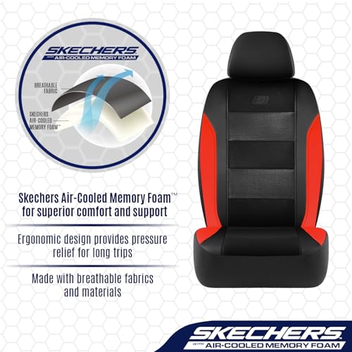 Skechers Aircooled & Memory Foam Seat Covers,Premium Leather with EVA Mesh Car Seat Covers,Seat Cover Full Sets,Airbag Compatible Automotive Comfort for Most Cars, Vans, Trucks, SUV,Red - color: Black/Red, size: Full Set