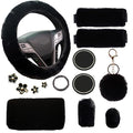 Fluffy Steering Wheel Cover for Women with Furry Gear Cover &Handbrake Cover&Seat Belt Cover&Armrest Pad Fuzzy Car Accessories for Women Pack of 14 (Black) - color: Black