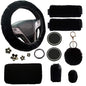 Fluffy Steering Wheel Cover for Women with Furry Gear Cover &Handbrake Cover&Seat Belt Cover&Armrest Pad Fuzzy Car Accessories for Women Pack of 14 (Black) - color: Black