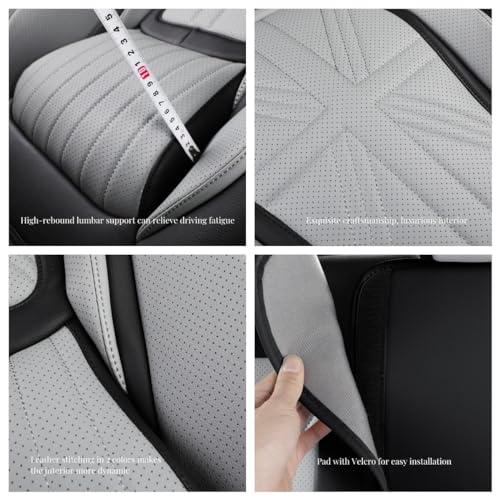Red Rain Gray and Black Leather Car Seat Cover Waterproof Seat Covers Universal Seat Covers for Cars Full Set with Head Pillows and Lumbar Support (MZ-Gray+Black) - color: MZ-Gray+Black