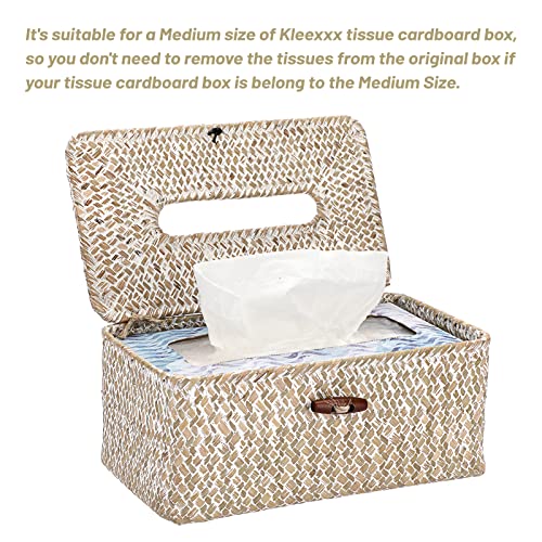 Sumnacon Rectangle Natural Seagrass Tissue Box Cover,Woven Tissue Box with Bottom,Farmhouse Tissue Box Holder for Living Room Bathroom Vanity Toilet Table Desk Countertop Office Car,Whitewash - color: Whitewash, size: Medium