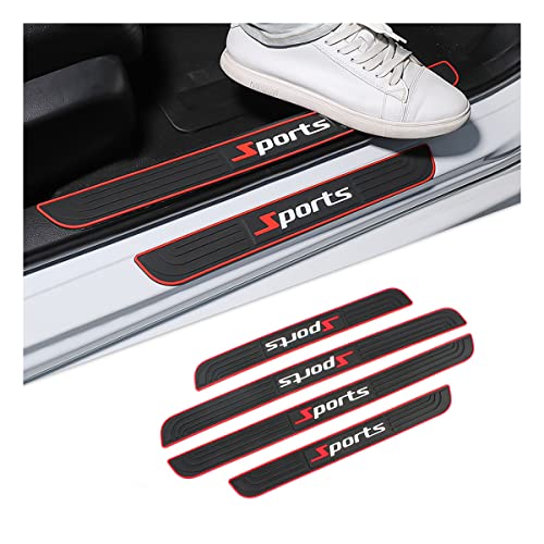 4PCS Car Door Sill Plate Protectors, Auto Door Entry Guards Sill Scuff Cover Panel Step Protector, PVC Rubber Anti-Scratch Front Rear Door Pedal, Car Accessories for Most Vehicles (Black/Sport) - color: Black/Sport
