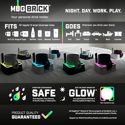 MugBrick Portable Silicone Cup Holder for Desk, Couch, Bed. Dishwasher Safe, Non-Spill Drink Holder for Office, Desktop, Sofa. Black - color: (A) Black