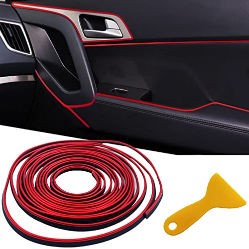 Car Interior Trim Strips,Universal 9.8 ft Car Electroplating Decoration Styling Door Dashboard, Flexible Interior Trim Accessories with Installing Tool(Red) - color: Red, size: 9.8FT