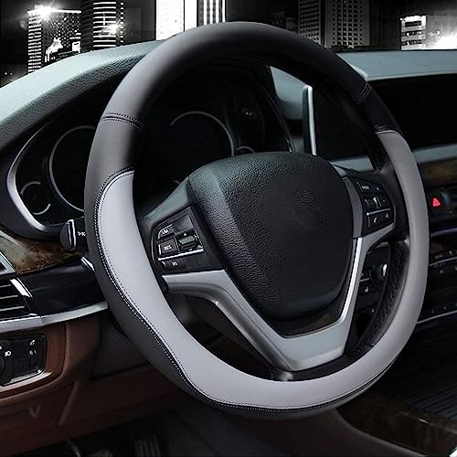 Valleycomfy Microfiber Leather Steering Wheel Covers Universal 15 inch (Gray) - color: Gray, size: Medium(Standard) Size[14.5"-15"]