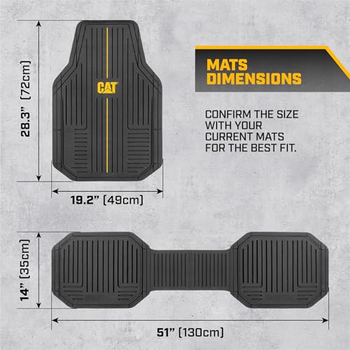 CAT® Signature™ Heavy-Duty 3-Piece All Weather Floor Mats for Cars, Trucks & SUVs – Trim-to-Fit Rubber Car Mats Full Set, Waterproof Automotive Floor Mats, Interior Accessories & Car Rug Protection