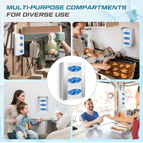 Blulu 4 Pack Glove Box Holder/Dispenser Stainless Steel Triple Wall Mounted Glove Box Organizer, 9.84" H x 14.96" W x 3.74" D