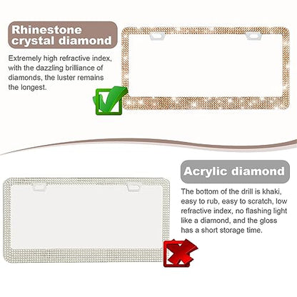 QUANQIUFEI 2 Pack Bling License Plate Frames for Women, Sparkly Rhinestone Diamond Car Accessories with Glitter Crystal Caps (Champagne) - color: Champagne