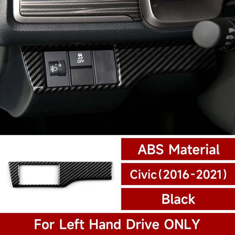Headlight Switch Control Decal for Honda Civic 2016 2017 2018 2019 2020 2021 10th Gen Accessories ABS Carbon Fiber Interior Stickers - color: Headlight Switch Button Trim