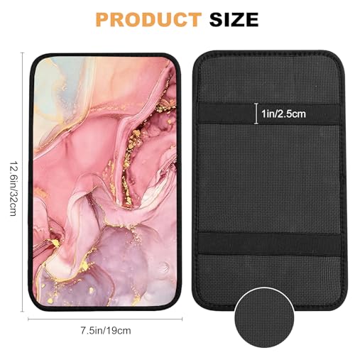 Car Armrest Box Pad,Pink Marble Car Armrest Pad Car Armrest Cover Protector for Most Vehicle, SUV, Truck, Car - color: Pink Marble
