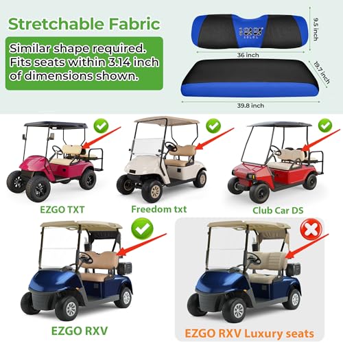 10L0L Golf Cart Seat Covers, Super Comfort Cooler Than Vinyl Seat Cover, Front and Rear Seat Cover for Yamaha EZGO Club Car, No Drilling Breathable Mesh Bench Seat Blanket, Machine Washable - color: Black + Blue, style: Front Seat - For EZGO TXT & RXV & C