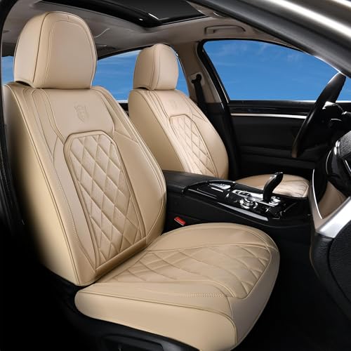 Coverado Front Seat Covers, Luxury Faux Leather Waterproof Seat Cover, Beige Car Seat Protector, Car Seat Cover Front Seats, Automotive Seat Covers Universal Fit for Most Cars (Front, Beige) - color: A-Beige, size: Front