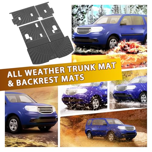 Powerty Cargo Mats with Backrest Mat for Honda Pilot 2009-2015 Accessories, All Weather TPE Cargo Trunk Liners with Seat Back Mat Replacement for Pilot (Trunk Mat+Backrest Mat) - size: Cargo+Backrest Mat｜For｜09-15｜Honda Pilot