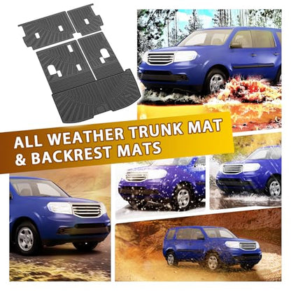 Powerty Cargo Mats with Backrest Mat for Honda Pilot 2009-2015 Accessories, All Weather TPE Cargo Trunk Liners with Seat Back Mat Replacement for Pilot (Trunk Mat+Backrest Mat) - size: Cargo+Backrest Mat｜For｜09-15｜Honda Pilot