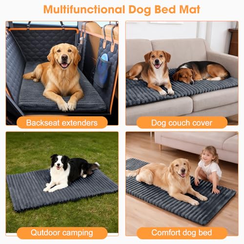 Backseat Pet Bed Mat, Non-Slip Dog Bed for Car Back Seat, Washable Travel Pet Mat with Removable Cover, Dog Seat Covers Protector Fit for Backseat Extenders and Trucks SUVs, 54"x 24.8", Grey