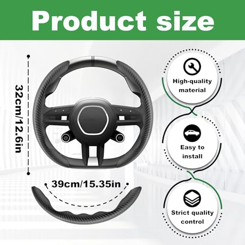 2pcs Carbon Fiber Anti-Skid Steering Wheel Cover, Anti-Skid Steering Wheel Cover/Segmented Steering Wheel Protector/Car Interior Accessories for Men/Women - Durable(Black)