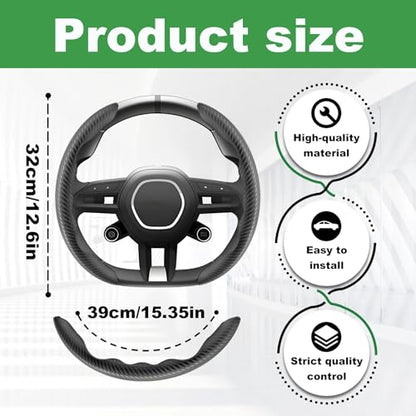 2pcs Carbon Fiber Anti-Skid Steering Wheel Cover, Anti-Skid Steering Wheel Cover/Segmented Steering Wheel Protector/Car Interior Accessories for Men/Women - Durable(Black)