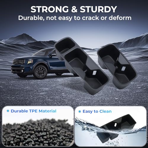 Cup Holder Inserts for KIA Telluride 2025 2024 2023 2022 2021 2020, Interior Accessories Center Console Front & Rear TPE Cup Holders Covers Protector for 2020-2025 Telluride, Black - style: Fits for 2020-2025 Telluride