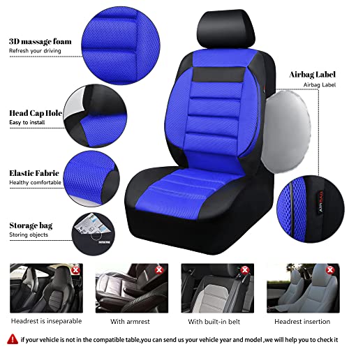 CAR PASS Leather 3D Foam Back Support Car Seat Covers Full Set Air Mesh Automotive Seat Covers, All Season Car Seat Cover Fit Automotive,SUV,Sedan,Van, Airbag Compatible Elegance(Black and Blue Royal) - color: Black and Blue