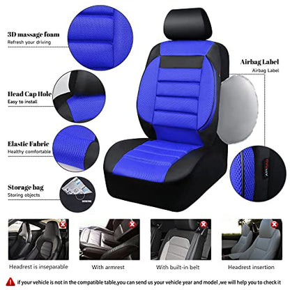 CAR PASS Leather 3D Foam Back Support Car Seat Covers Full Set Air Mesh Automotive Seat Covers, All Season Car Seat Cover Fit Automotive,SUV,Sedan,Van, Airbag Compatible Elegance(Black and Blue Royal) - color: Black and Blue