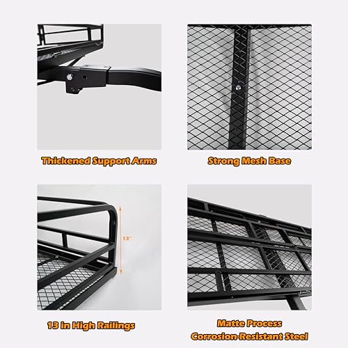 60" x 24" x 13" Hitch Cargo Carrier, 600 Lbs Heavy Duty Folding Luggage Rack for SUV & Truck, Steel Mesh Cargo Carrier Hitch Mount Fits 2" Receiver, Powder Coated Vehicle Cargo Basket - color: 60x24x13 inch